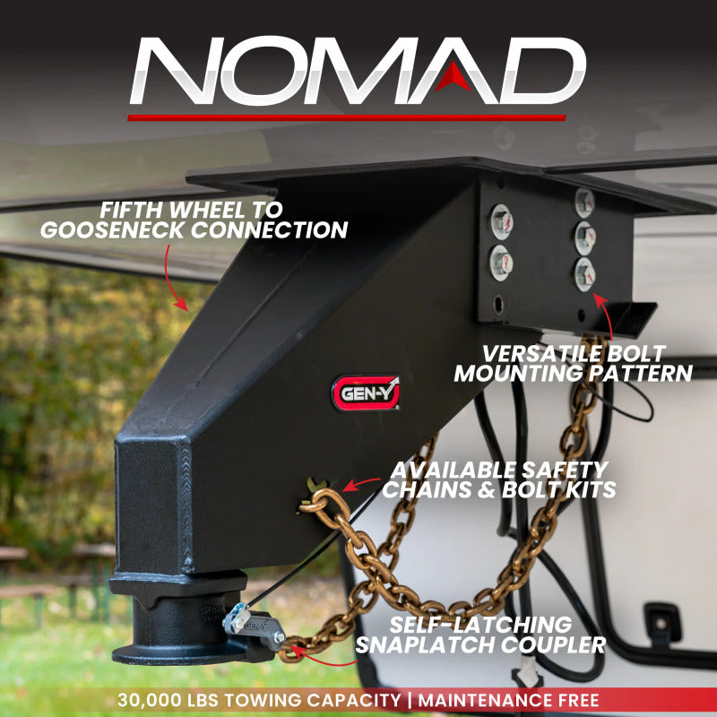 GEN-Y Hitch Gen-Y Nomad Static 5th Wheel to Gooseneck - 6.5K TW 30K Tow - Texture Black (1116/1621/1716 Frames)