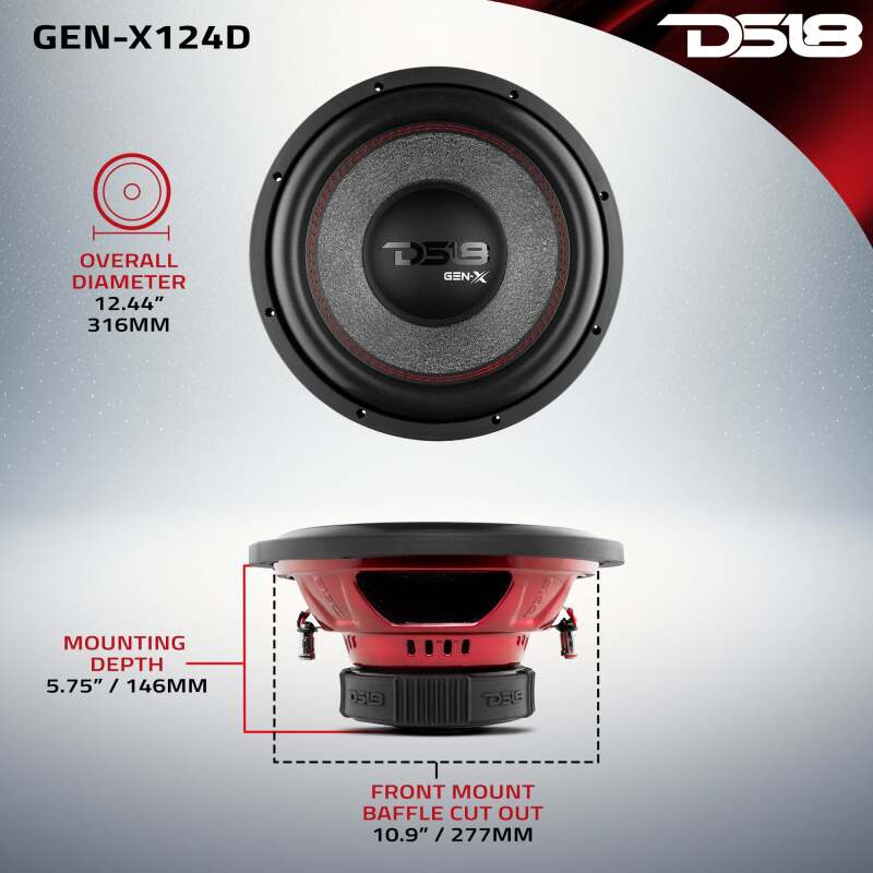 DS18 12in 450 Watts RMS 4 ohm DVC Subwoofer Ferrite Motor And Dual Voice Coils