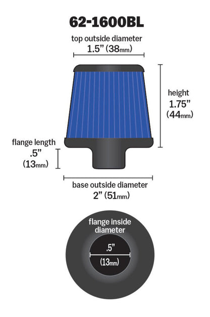 K&N Engineering K&N 2in Base OD x .375in Flange ID x 1.75in H Rubber Base Crankcase Vent Filter - Blue