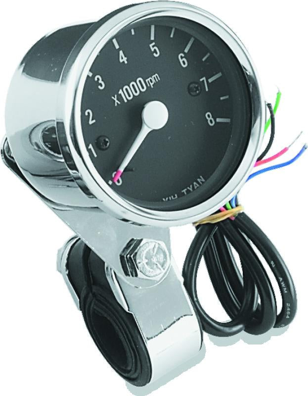 Bikers Choice Big Twin & XL Electronic Mini Tachometer 8000 RPM Black Face 2 1/2 Inch