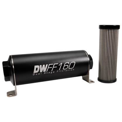 DeatschWerks Stainless Steel 8AN 40 Micron Universal Inline Fuel Filter Housing Kit (160mm)