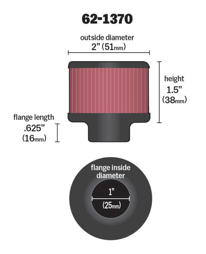 K&N Engineering K&N 1in Flange ID x 2in OD x 1.5 inch H Rubber Base Crankcase Vent Filter