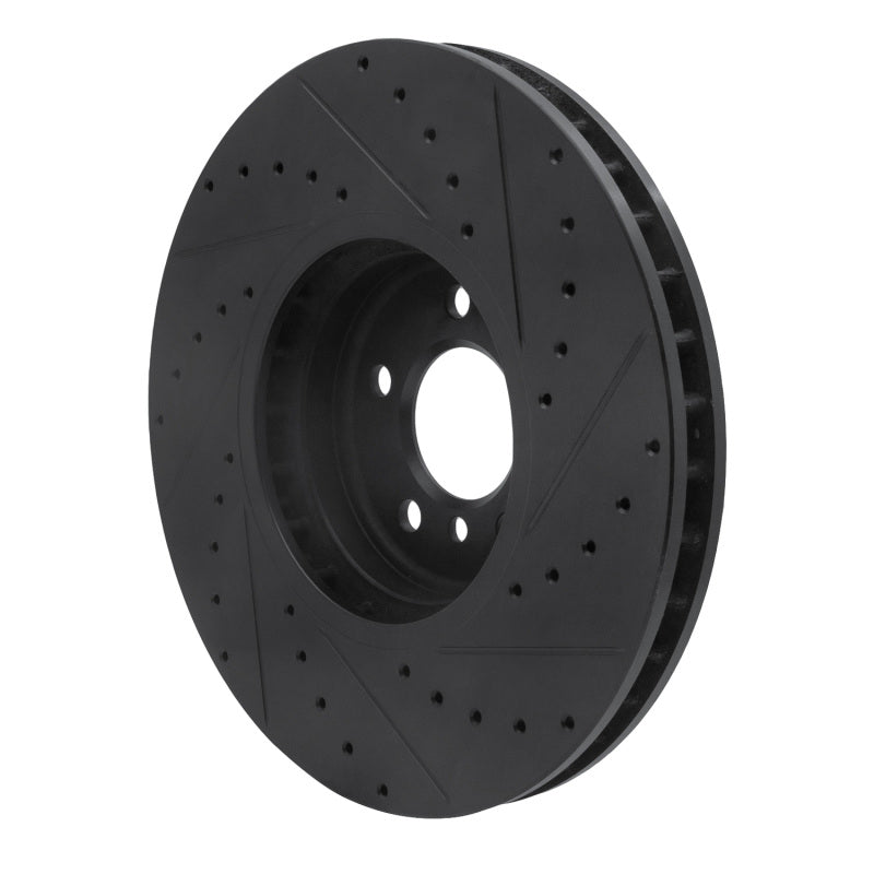 R1 Concepts R1 08-19 BMW X5 Front Left Drilled & Slotted Black Brake Rotor