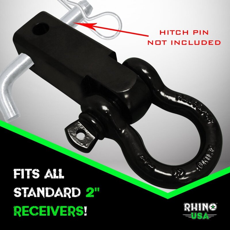Rhino USA Shackle Hitch Receiver W/ D-Ring (Gray)