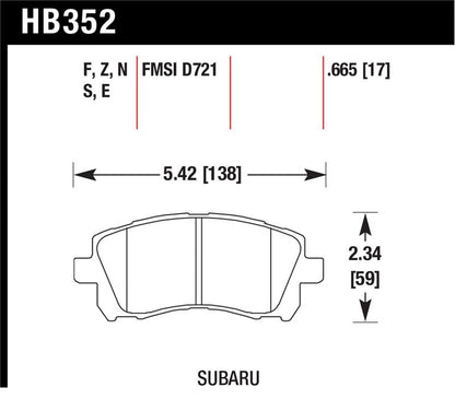 Hawk Performance Hawk 1998-2/2002 Subaru Forester L (w/Rear Drum Brakes) High Perf. Street 5.0 Front Brake Pads