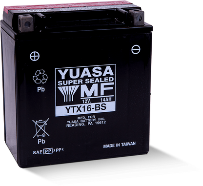 Yuasa Battery Yuasa YTX16-BS Maintenance Free AGM 12-Volt Battery w/Bottle