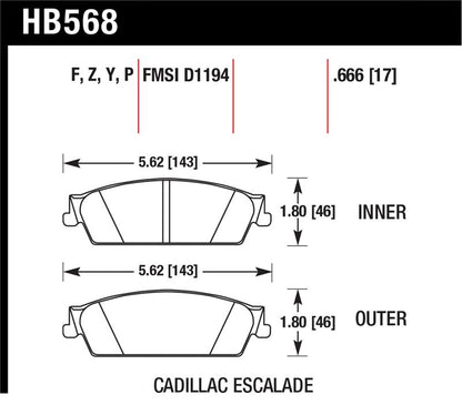 Hawk Performance Hawk Cadillac / Chev Avalanche/Silverado/Suburban/Tahoe / GMC Sierra/Yukon HPS Rear Street Brake Pad