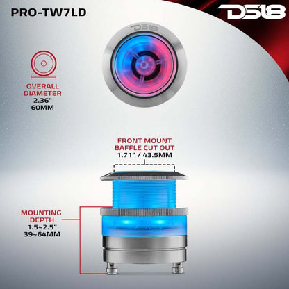 DS18 2.3in Super Bullet Tweeter 100 Watts RMS 1in Titanium Vc 4 ohm Digital LED Lights