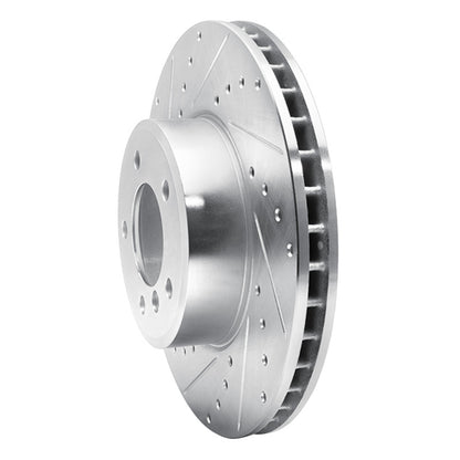 R1 Concepts R1 04-10 BMW 530XI Front Left Drilled & Slotted Silver Brake Rotor