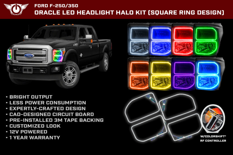 ORACLE Lighting Oracle Ford F250/350 11-16 Halo Kit (Square Ring Design) - ColorSHIFT