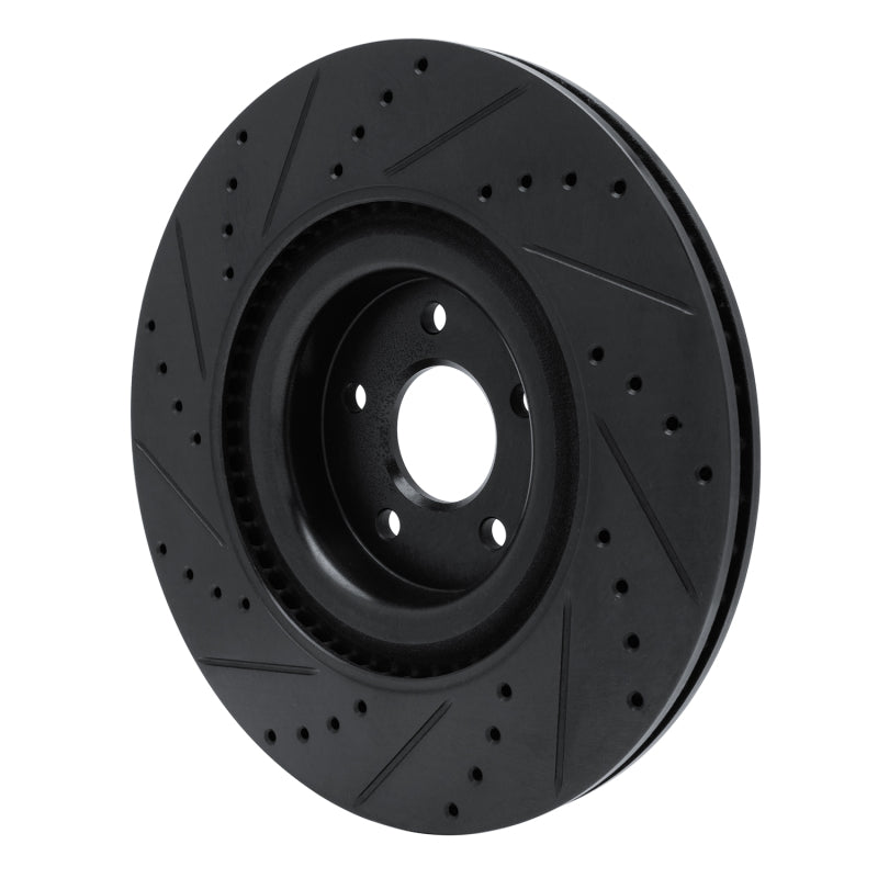 R1 Concepts R1 16-18 Ford Focus Front Right Drilled & Slotted Black Brake Rotor