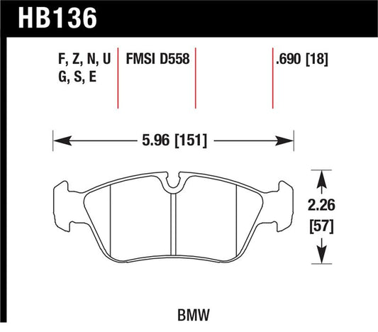 Hawk Performance Hawk BMW 318i/318iC/318iS/318Ti/325Ci/325i/325iS/325Xi/328Ci/328iC/328iS/Z3 Race DTC-60 Frt Brk Pads