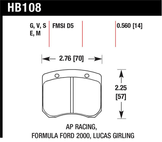 Hawk Performance Hawk AP Racing/FF 2000 14mm DTC-60 Rear Race Brake Pads