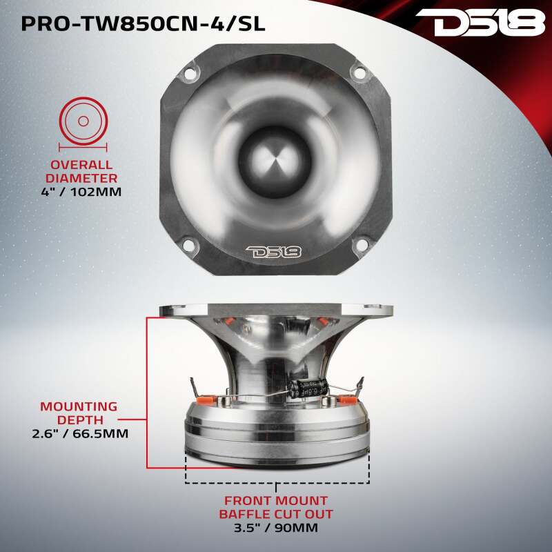 DS18 4in Super Bullet Tweeter Neodymium 250 Watts RMS 1.5in PEI Vc 4 ohm Silver