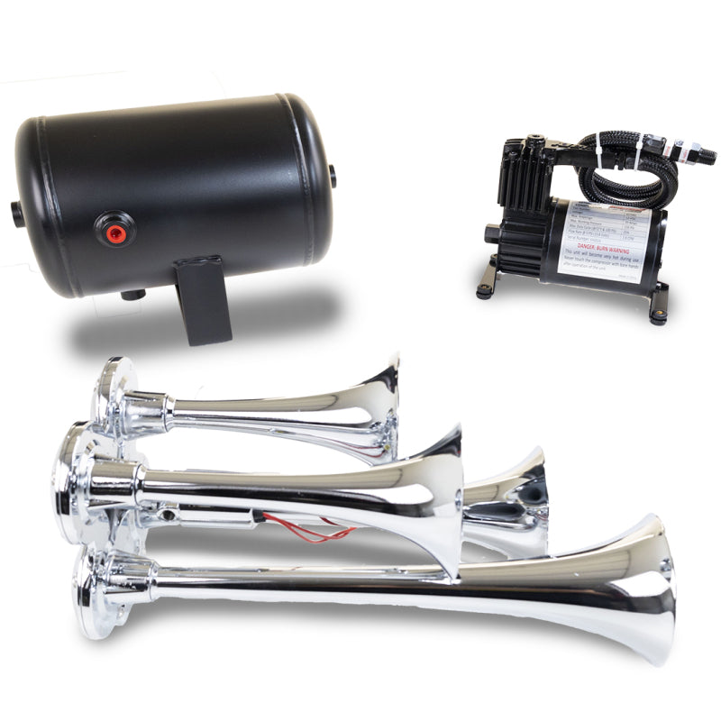 Kleinn Air Horns Kleinn Chrome Quad Horn Kit w/ 130 PSI Air Compressor / 1.0 gal Air Tank