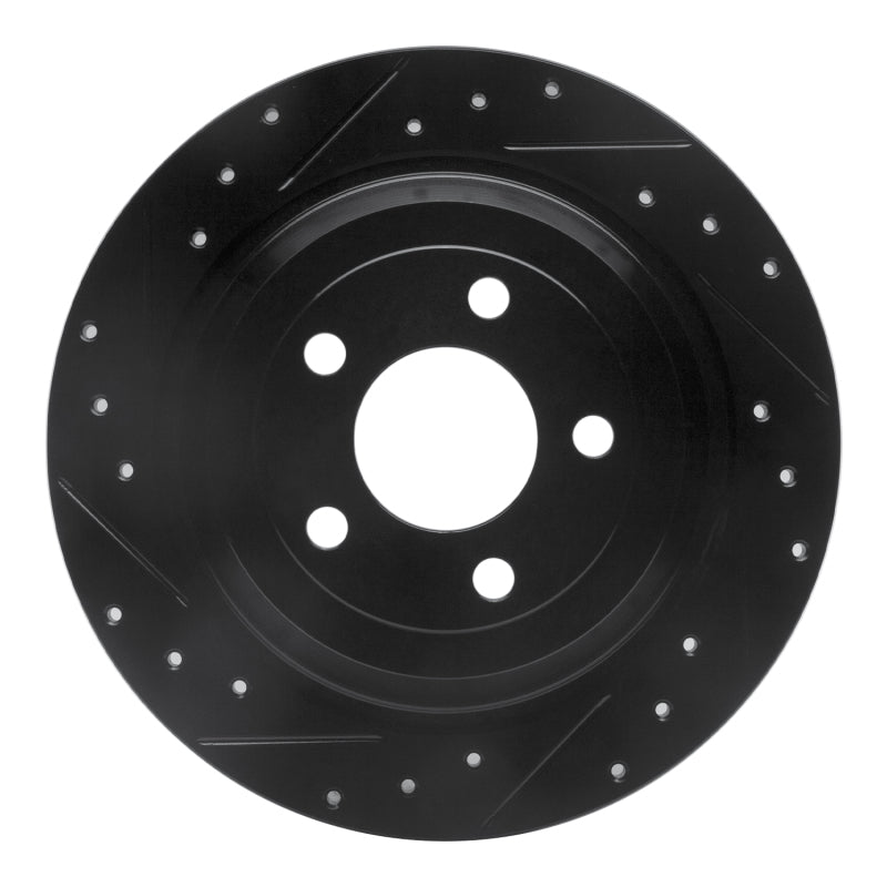 R1 Concepts R1 15-23 Ford Mustang Rear Left Drilled & Slotted Black Brake Rotor
