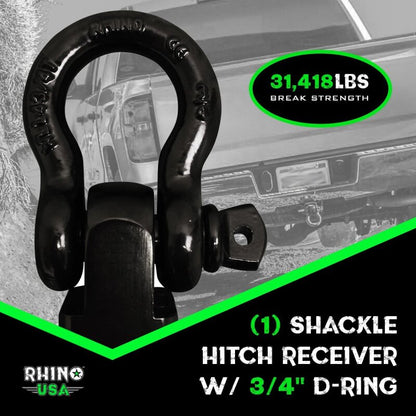 Rhino USA Shackle Hitch Receiver W/ D-Ring (Red)