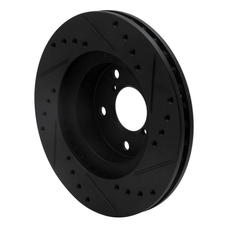 R1 Concepts R1 90-01 Subaru Impreza Front Left Drilled & Slotted Black Brake Rotor