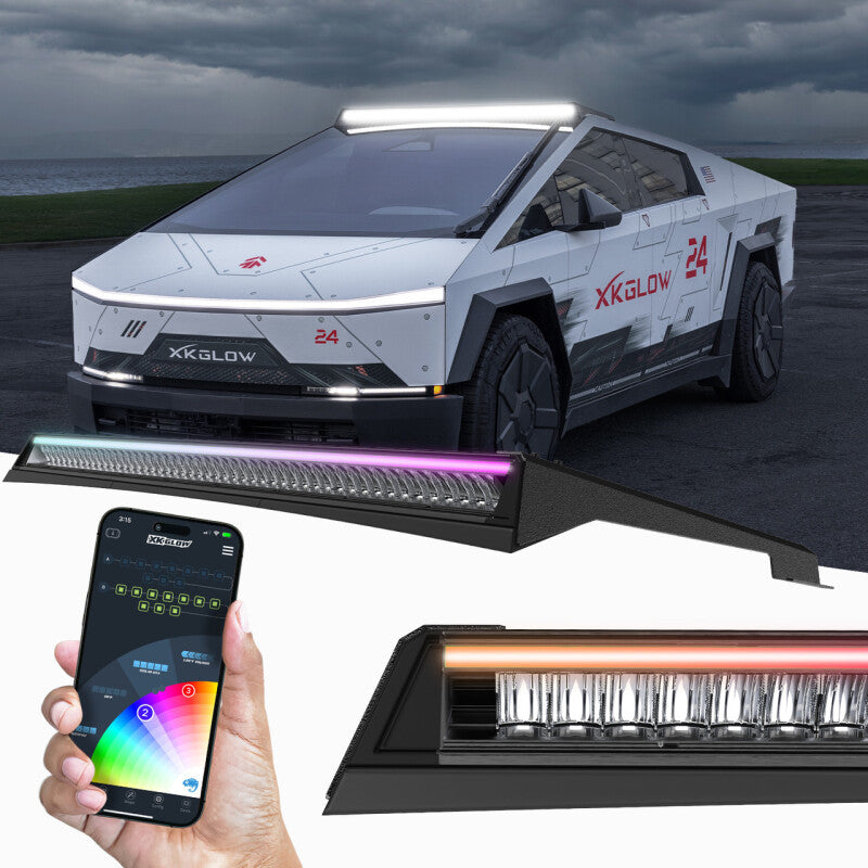 XKGLOW XK Glow Tesla Cybertruck XKmax 50in Roof LED Off-Road Light Bar w/ RGBW Chasing DRL & App Control
