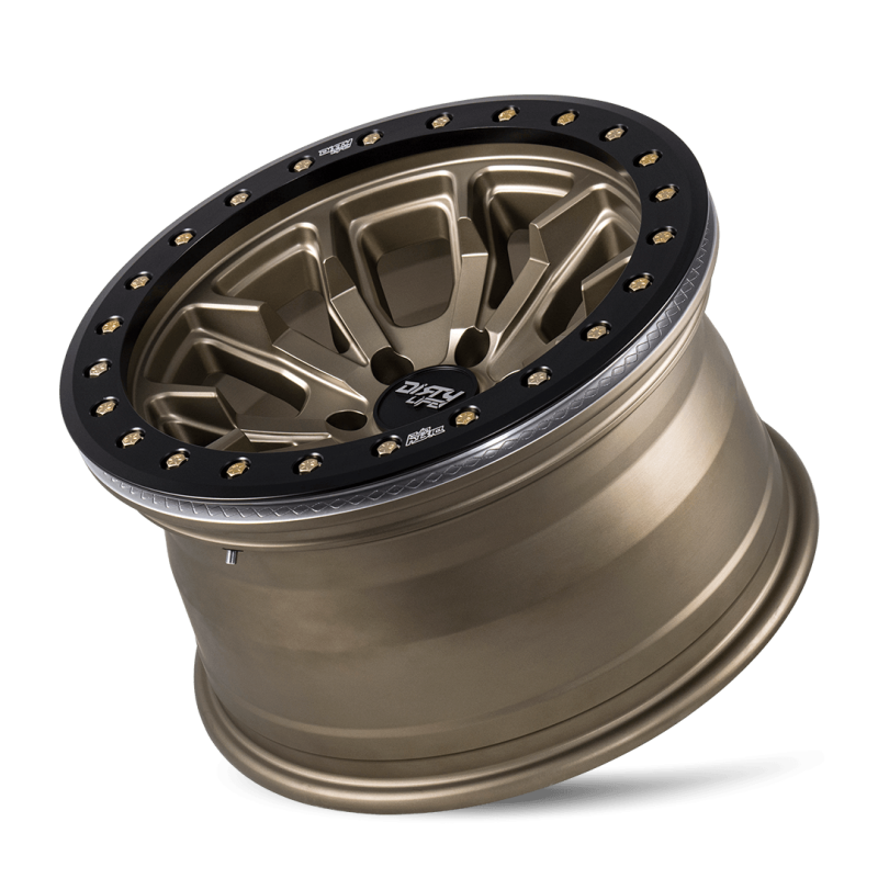 Dirty Life 9303 DT-1 17x9 / 5x127 BP / -12mm Offset / 78.1mm Hub Satin Gold Wheel - Sim. Beadlock