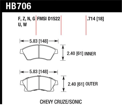 Hawk Performance Hawk 11-12 Chevy Cruze Eco/LS/1LT/2LT/LTZ / 12 Sonic LS/LT/LTZ DTC-60 Front Race Brake Pads