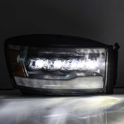 AlphaRex 06-08 Ram 1500HD NOVA LED Proj Headlights Plank Style Alpha Blk w/Seq Signal/DRL/Amber LED