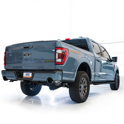 AWE Tuning 2021+ Ford F-150 Tremor (w/ Bumper Cutouts) 0FG Resonated Cat-Back - Diamond Black Tips