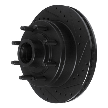 R1 Concepts R1 86-94 Ford E-250 Econoline Club Wagon Front Right Drilled & Slotted Black Brake Rotor