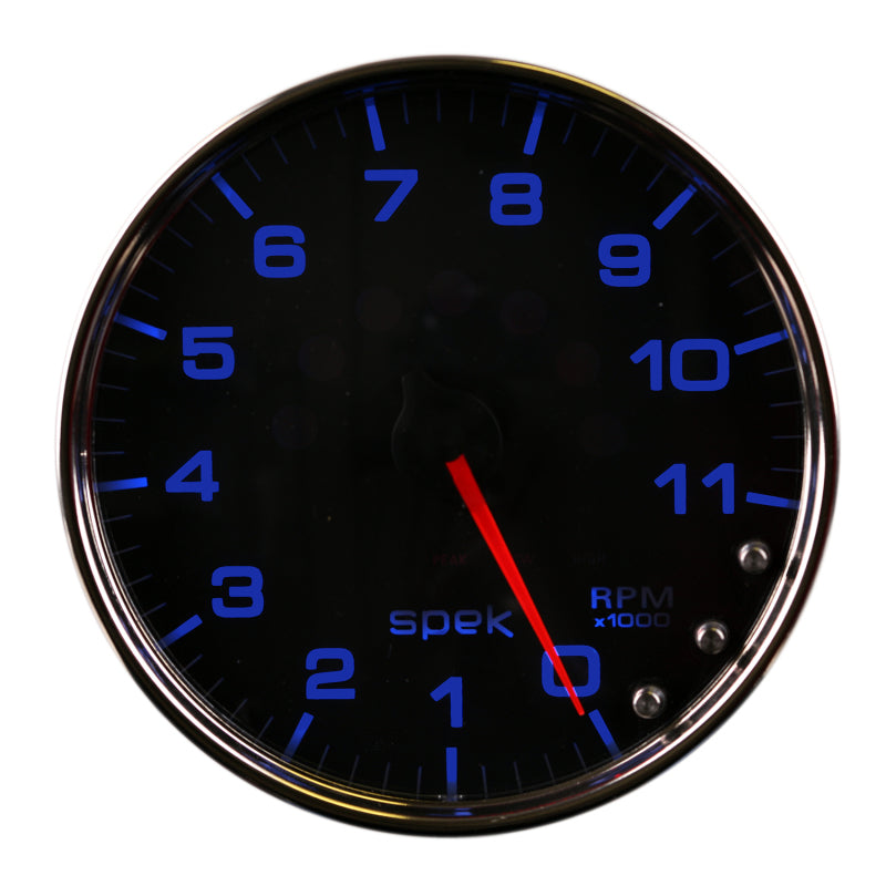 Autometer Spek-Pro Gauge Tachometer 5in 11K Rpm W/Shift Light & Peak Mem Black/Chrome