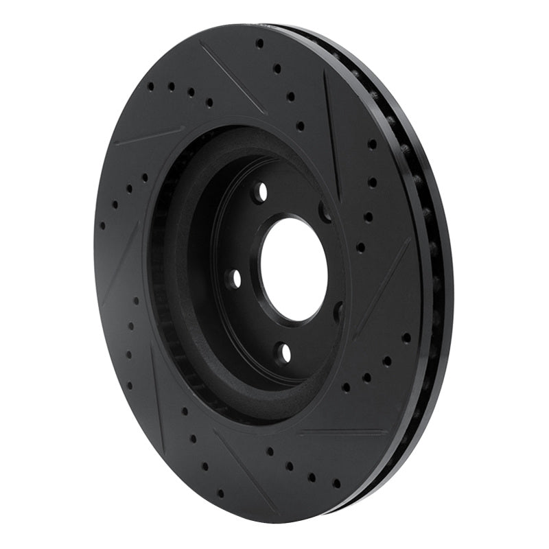 R1 Concepts R1 2013-2025 Infiniti Q50 Front Left Drilled & Slotted Black Brake Rotor