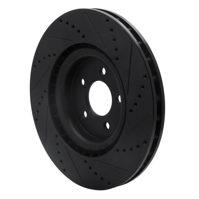 R1 Concepts R1 07-14 Ford Mustang Front Left Drilled & Slotted Black Brake Rotor