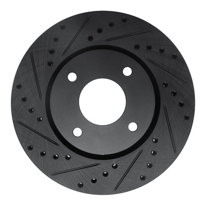 R1 Concepts R1 07-14 Nissan Sentra Front Left Drilled & Slotted Black Brake Rotor