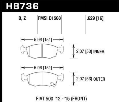 Hawk Performance Hawk 12-16 Fiat 500 Performance Ceramic Street Front Brake Pads