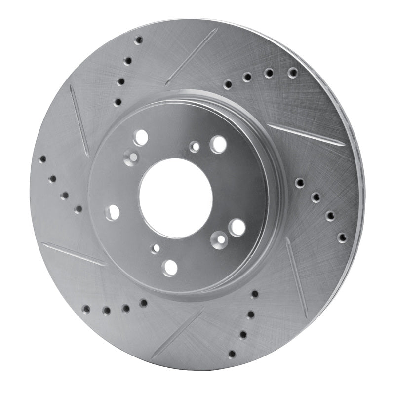 R1 Concepts R1 13-25 Honda Civic Hatchback Front Left Drilled & Slotted Silver Brake Rotor