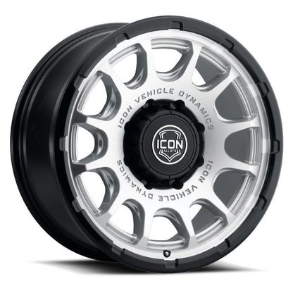 ICON Alloys Rancho 20x9 / 8x170 / 6mm / 5.25in BS Silver MACH w/ Gloss Black Lip Wheel