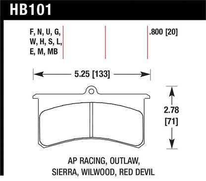 Hawk Performance Hawk AP Racing Essex / Brakeman / CNC / Coleman / Outlaw / Wilwood HT-10 Race Brake Pads