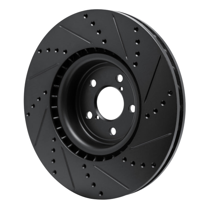 R1 Concepts R1 03-25 Subaru Impreza Front Left Drilled & Slotted Black Brake Rotor