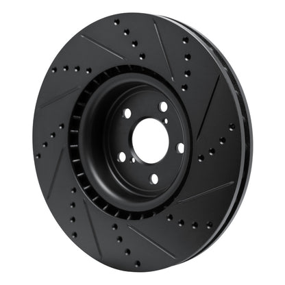 R1 Concepts R1 03-25 Subaru Impreza Front Left Drilled & Slotted Black Brake Rotor