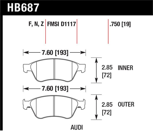 Hawk Performance Hawk 04-10 Audi A8 Quattro / 07-11 S6 / 07-10 S8 /  04-06 VW Phaeton HPS Front Street Brake Pads