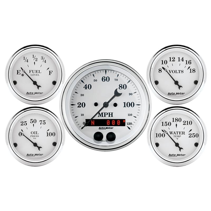AutoMeter Auto Meter Speedometer 3-3/8in and 2-1/16in 5 Piece Old Tyme White Gauge Kit