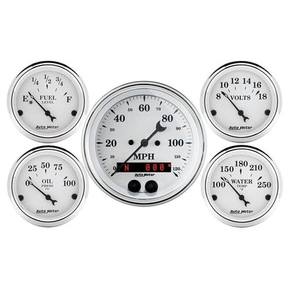 AutoMeter Auto Meter Speedometer 3-3/8in and 2-1/16in 5 Piece Old Tyme White Gauge Kit