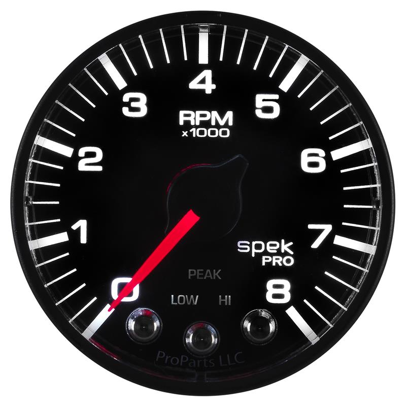 Autometer Spek-Pro Black 2 1/16 inch 8K RPM Tach w/ Shift Light and Peak Memory