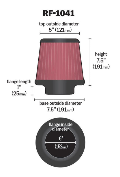 K&N Engineering K&N Round Tapered Universal Air Filter 6 inch Flange 7 1/2 inch Base 5 inch Top 7 1/2 inch Height