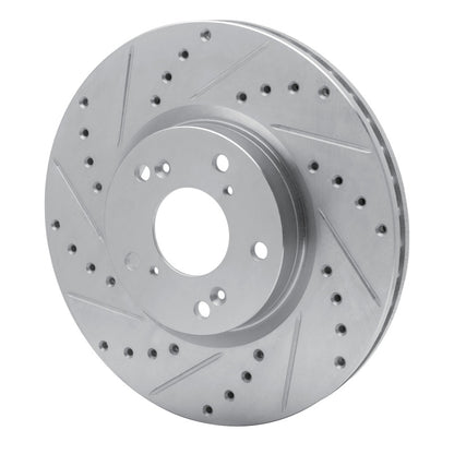 R1 Concepts R1 06-15 Honda Civic Si Front Left Drilled & Slotted Silver Brake Rotor