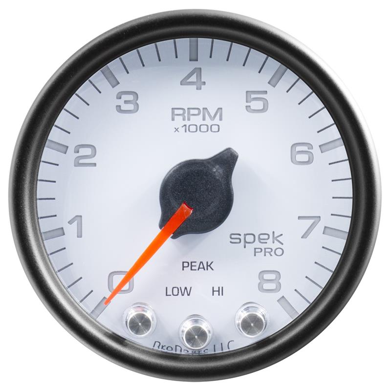 Autometer Spek-Pro Gauge Tachometer 5in 11K Rpm W/Shift Light & Peak Mem White/Black