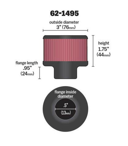 K&N Engineering K&N .5in Flange ID x 3in OD x 3.25in H Rubber Base Crankcase Vent Filter