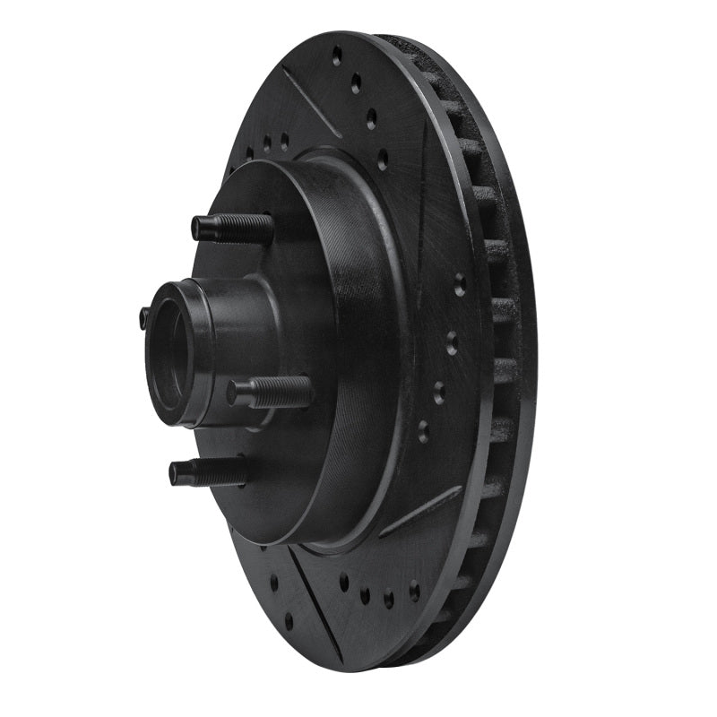 R1 Concepts R1 87-93 Ford Mustang Front Right Drilled & Slotted Black Brake Rotor