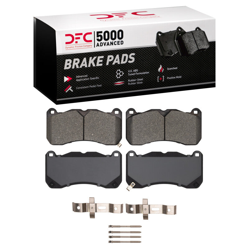 DFC 13-14 Ford Mustang Front 5000 Advanced Low Metallic Brake Pads and Hardware Kit