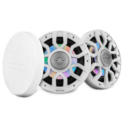 DS18 Marine 6.5in 2-Way 150 Watts RMS 4 ohm Digital LED Lights Bullet Tweeter Covers Included White