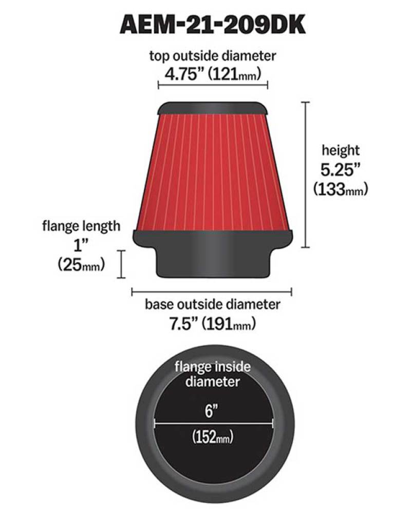 AEM Induction AEM 6 in x 5 in Dryflow Conical Air Filter
